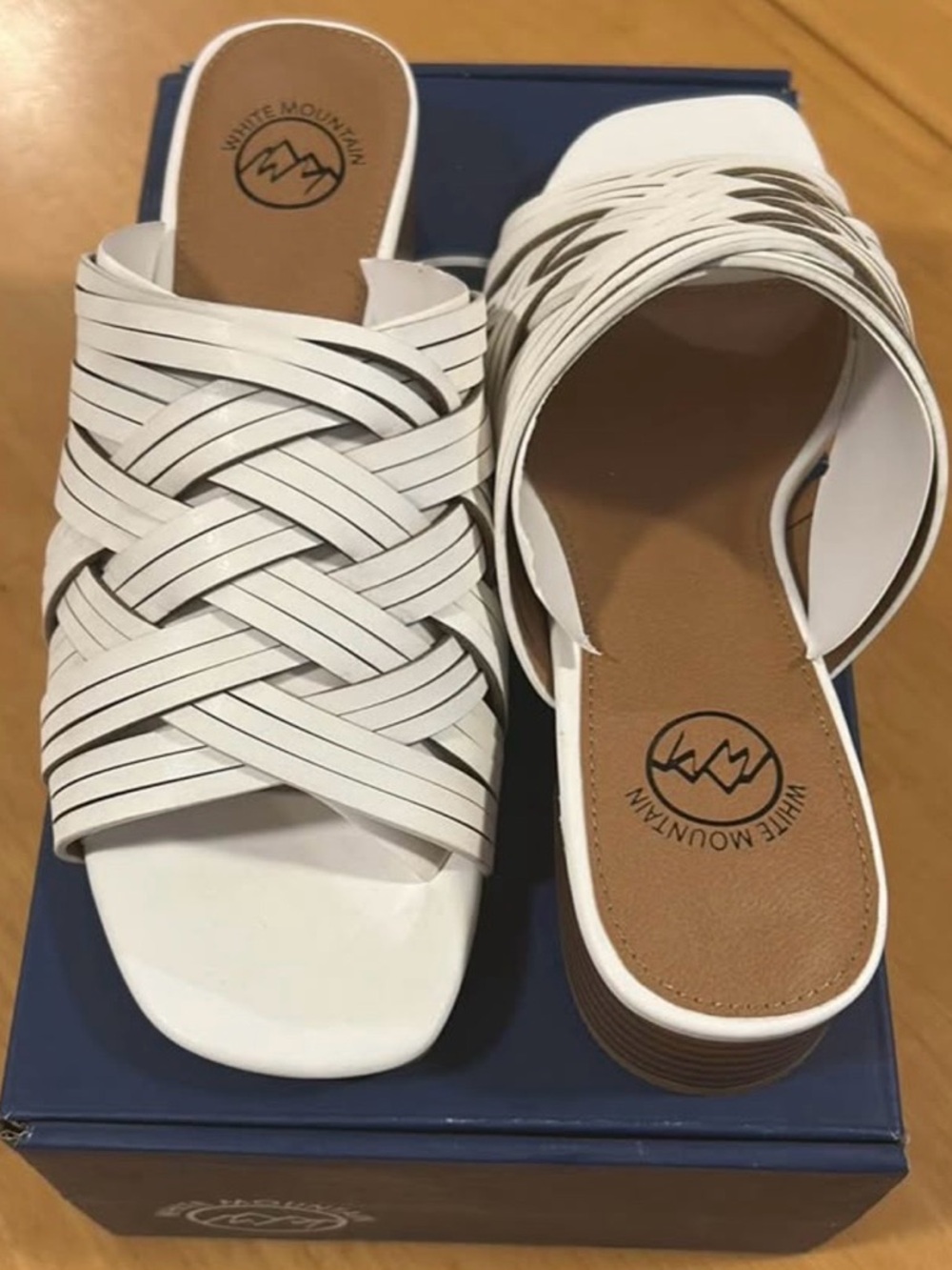 White Mountain White Woven Slide Mules